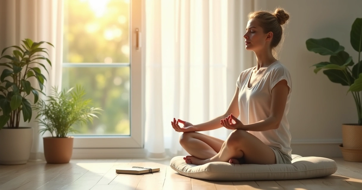 Pessoa meditando com luz suave pela manhã