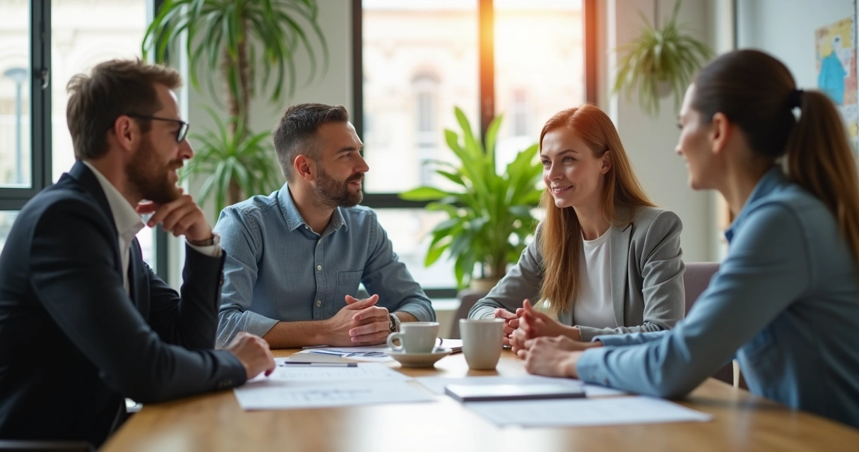 Pequeno grupo em reunião com atmosfera calma 
