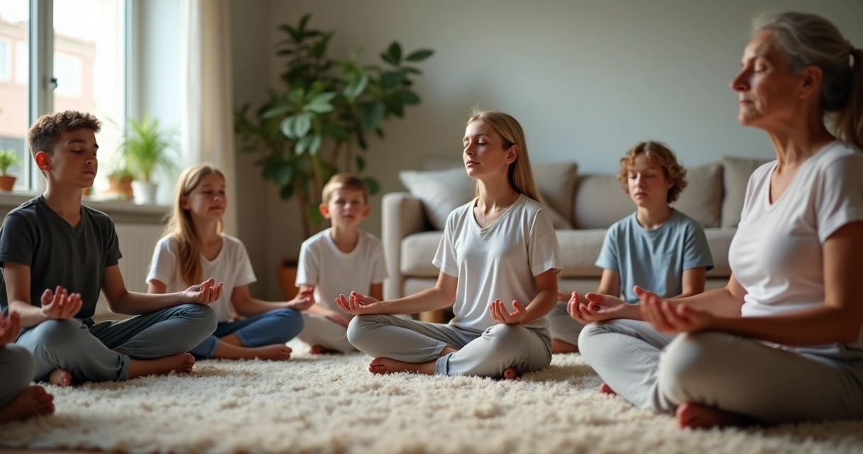 Pessoas sentadas em círculo praticando meditação juntos 