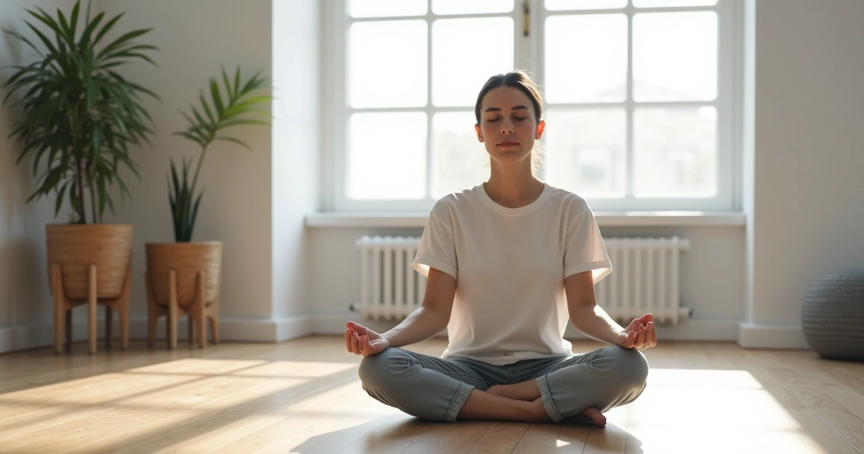 Pessoa praticando meditação em local tranquilo 