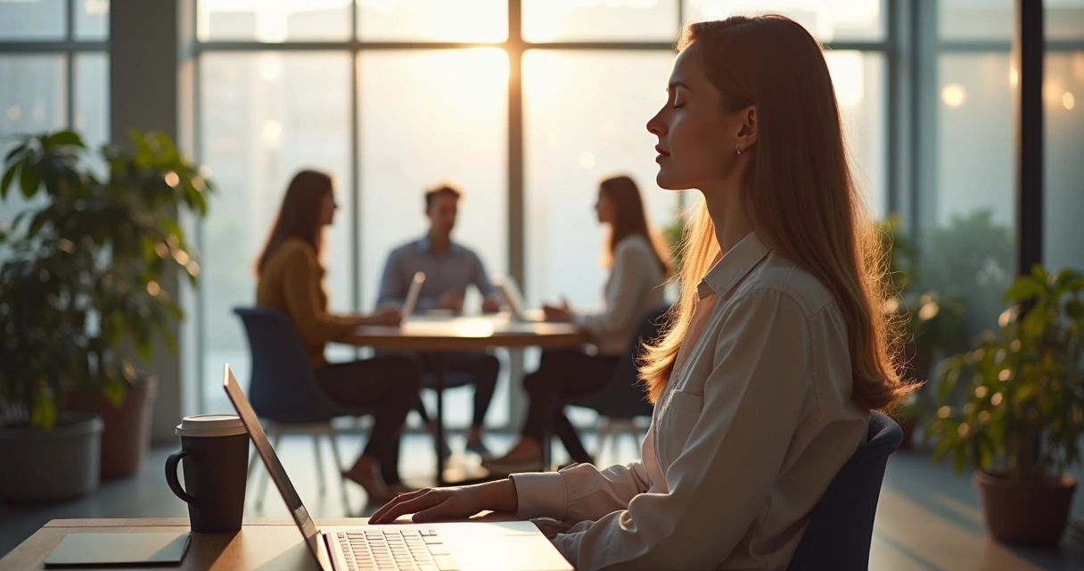 Pausa de mindfulness em ambiente de startup
