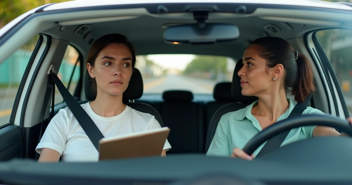 Pessoa realizando aula prática de direção usando carro próprio com instrutor ao lado 
