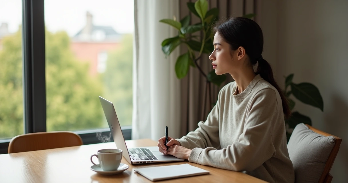 Pessoa sentada em silêncio diante de janela tomando decisão consciente 