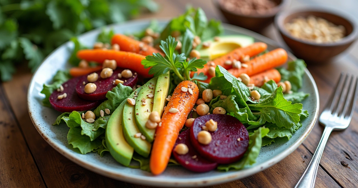 Prato colorido cheio de fibras e vegetais frescos