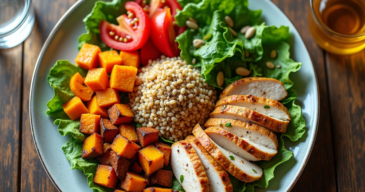 Prato colorido com variedade de alimentos naturais 