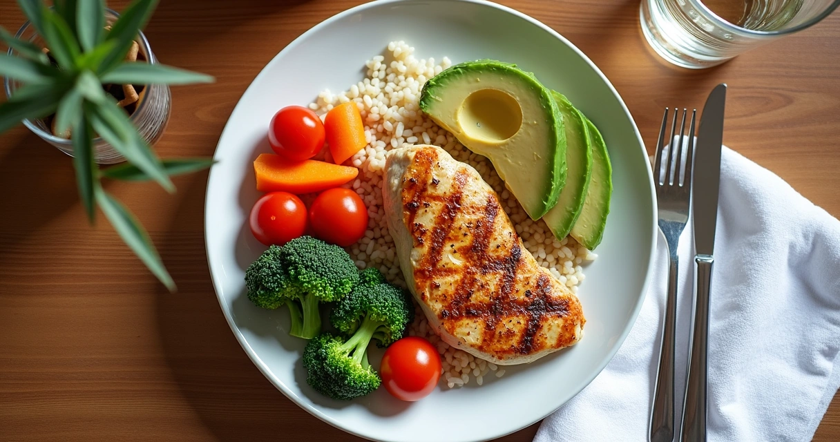 Prato colorido com alimentos saudáveis variados