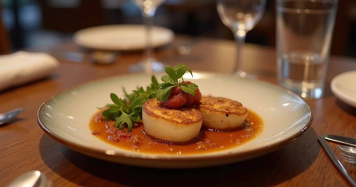 Prato gourmet em um restaurante decorado 