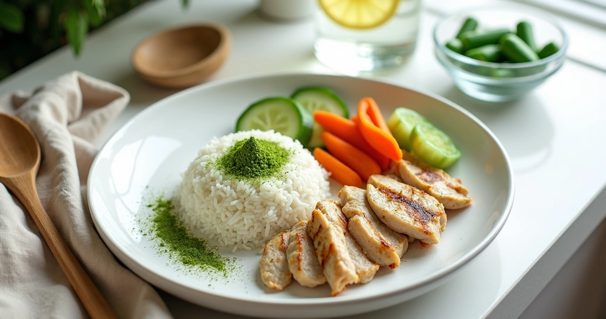 Prato organizado com moringa em dieta FODMAP sobre bancada clara 