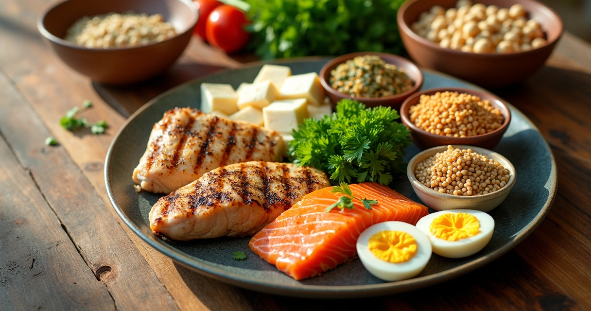 Prato com diferentes fontes de proteína sem lactose 