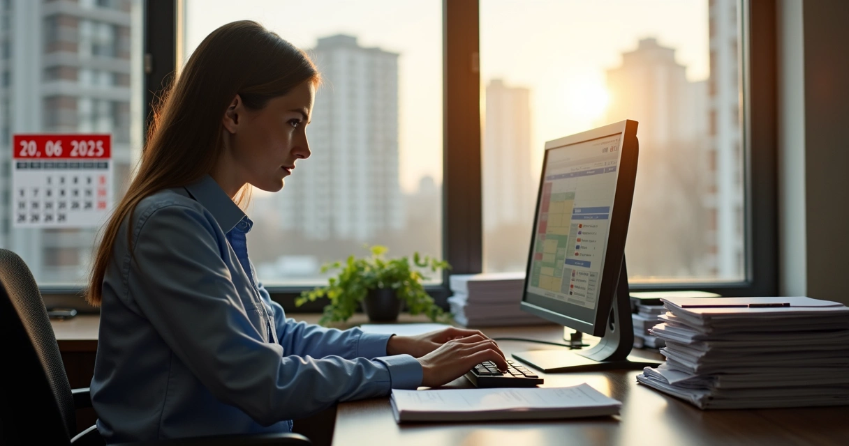 Servidor público digitando dados em computador de mesa 
