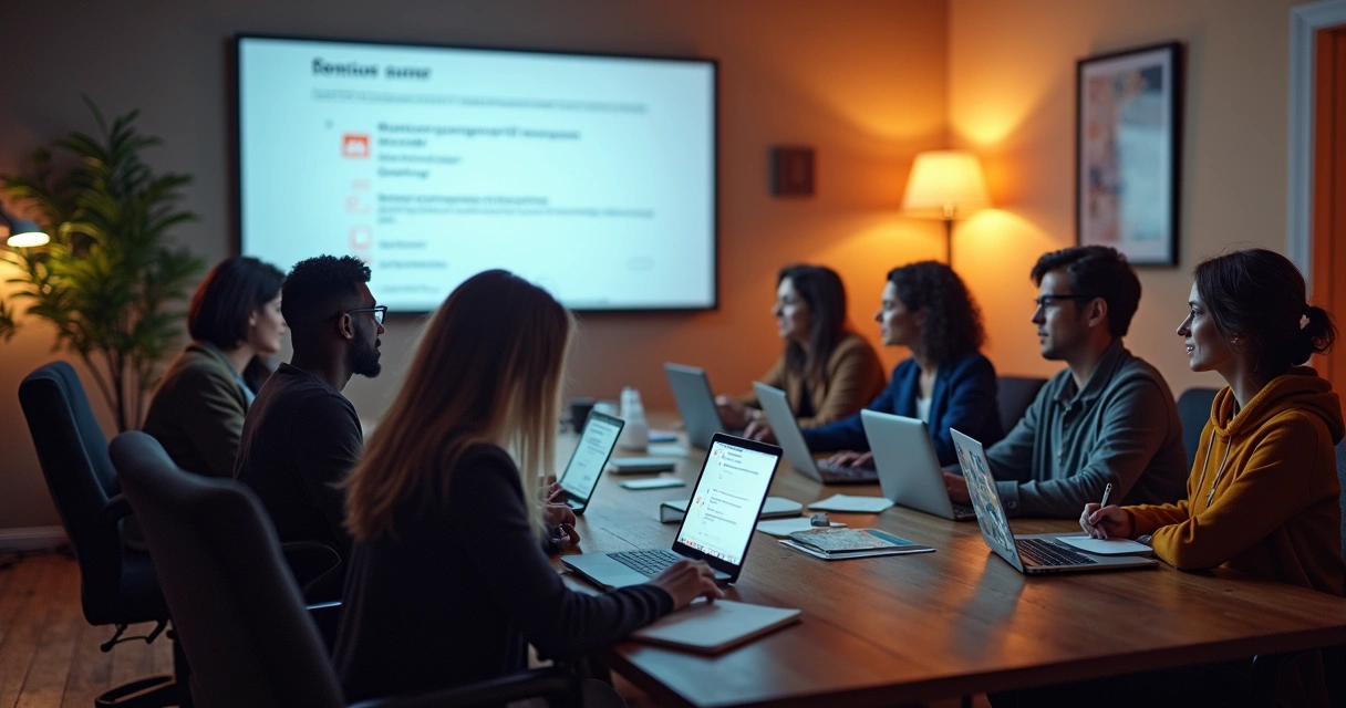 Pré-venda de curso online com pessoas reunidas ao redor de computador 