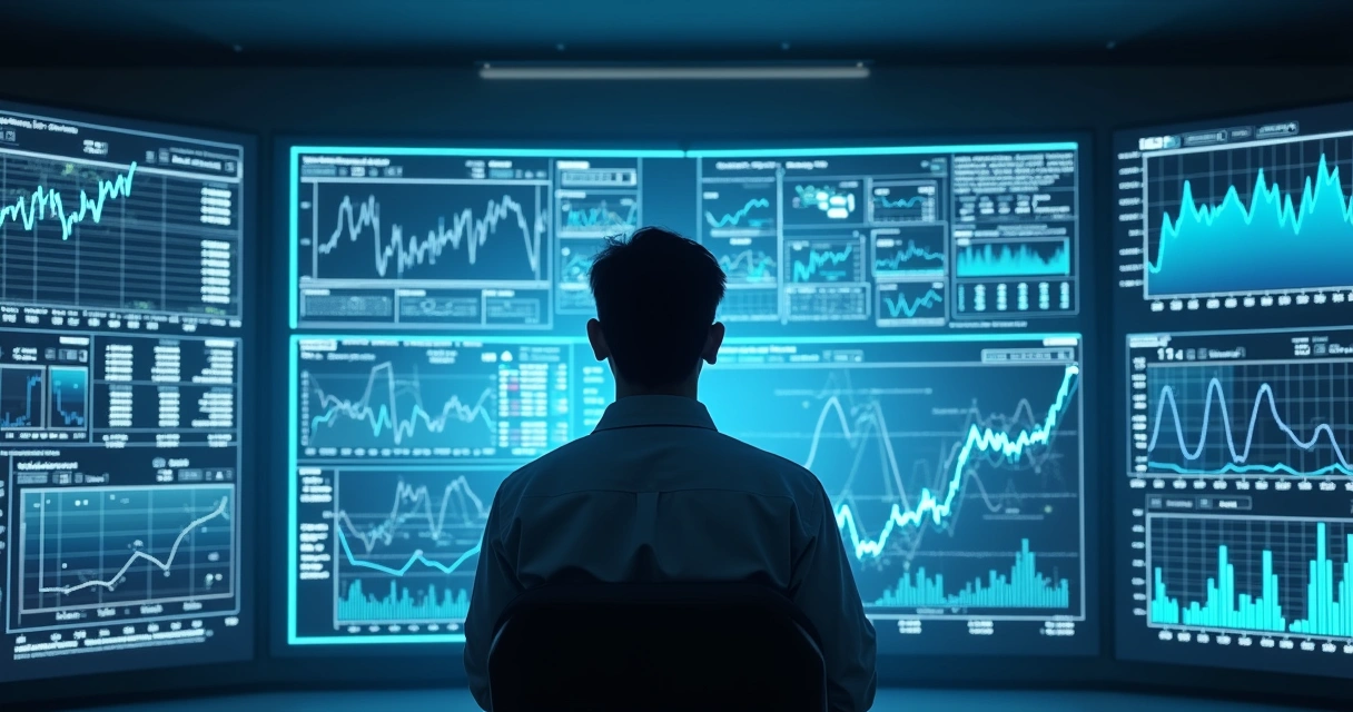 Matemático analisa fórmulas de precificação na frente de gráficos financeiros 
