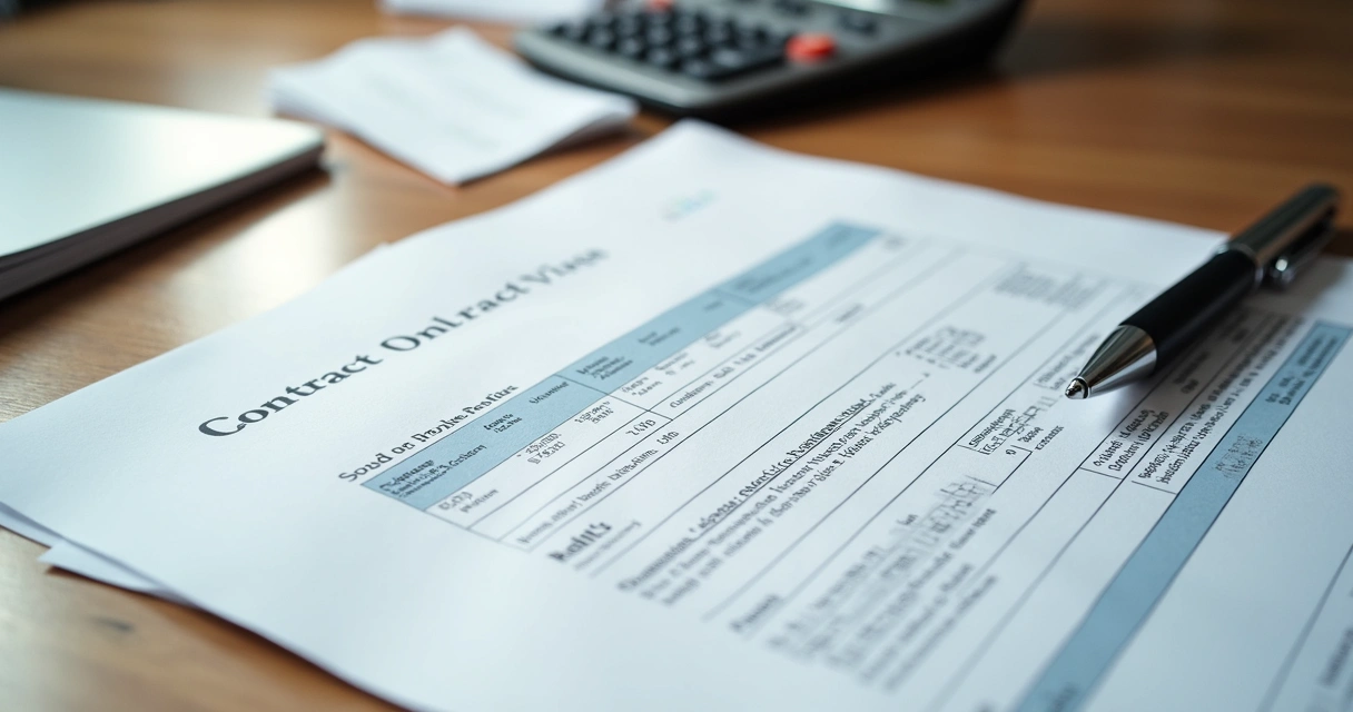 Documento e calculadora de precificação de buffet e contrato na mesa 