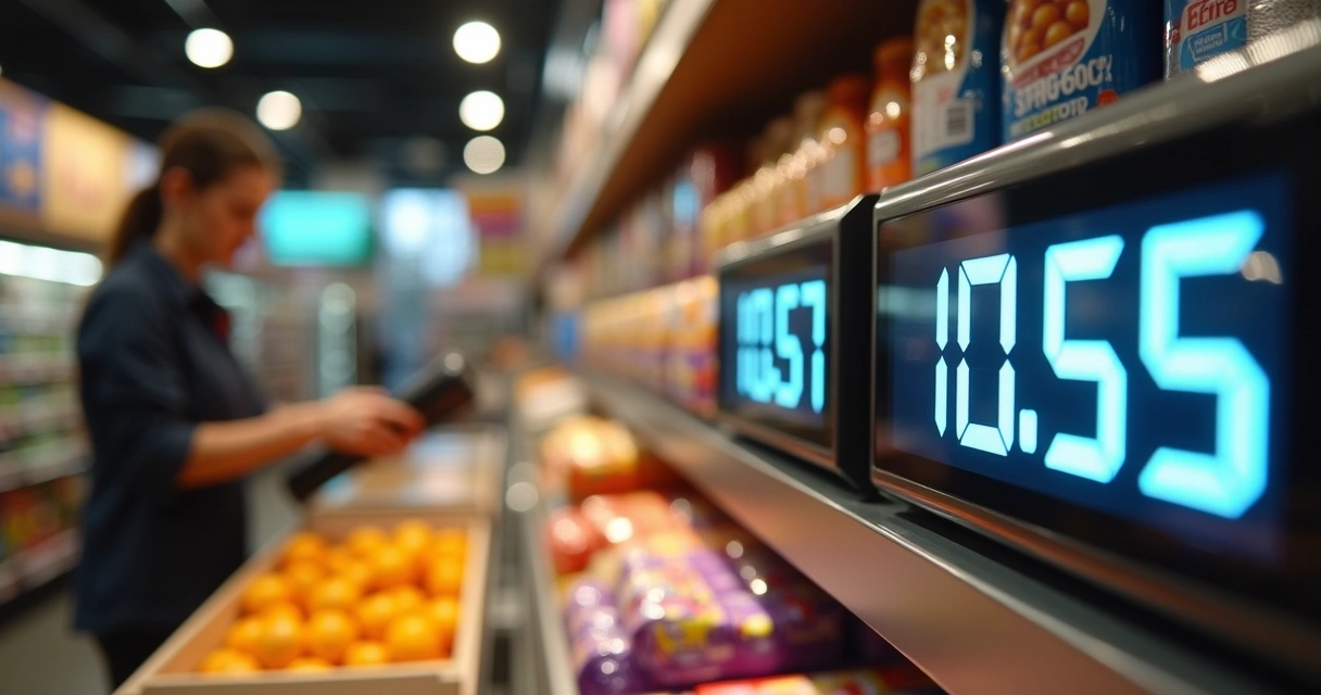 Mudança automática de preço em prateleira de supermercado 