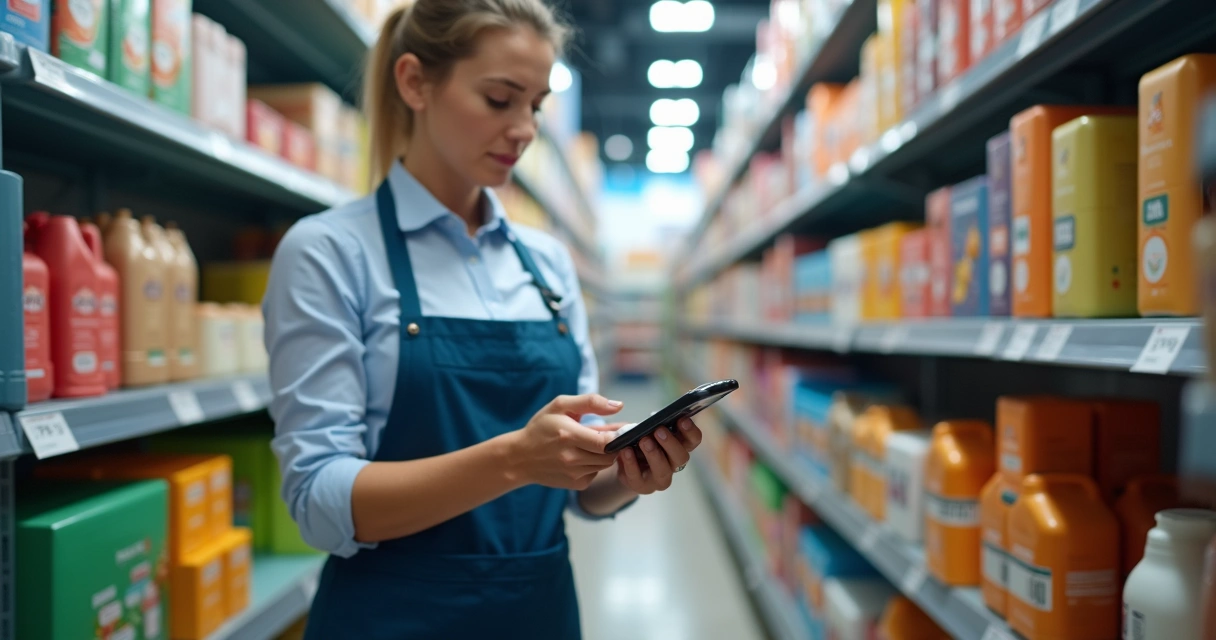 Precificação de produto em loja com etiquetas e calculadora 