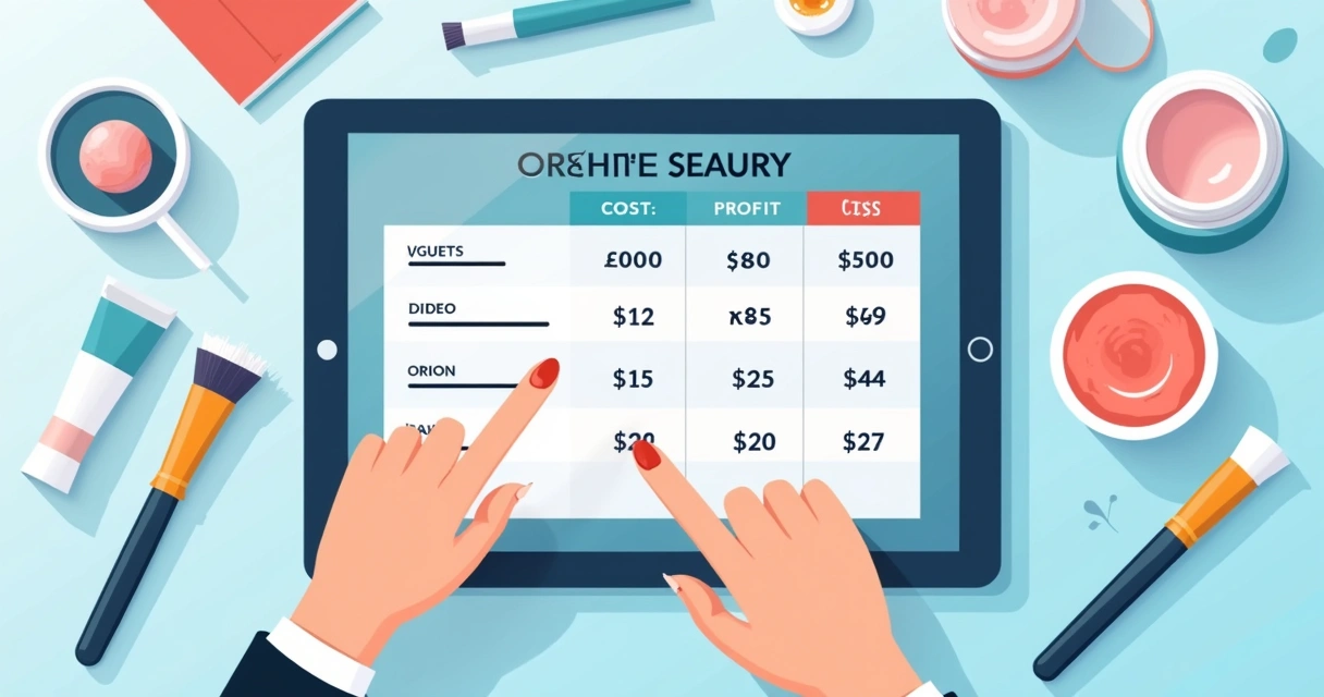Tabela de precificação de serviços de estética, com colunas de custos, lucros e preços sugeridos destacadas 
