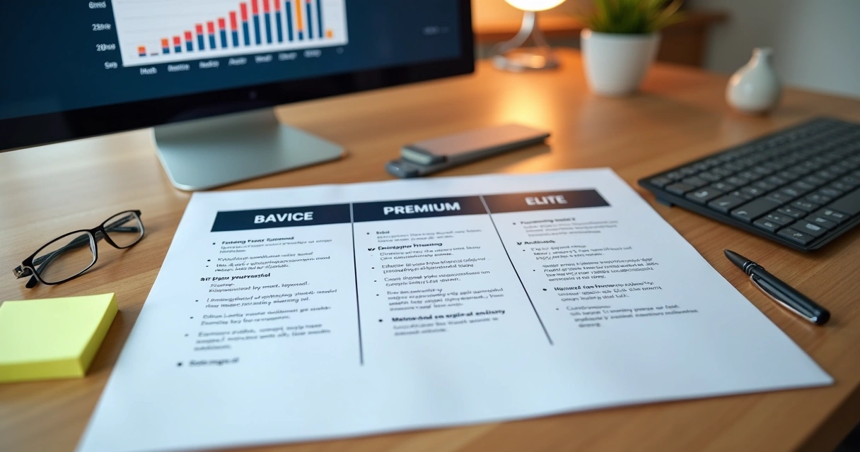 Tabela de pacotes de serviços com destaque para o valor agregado 