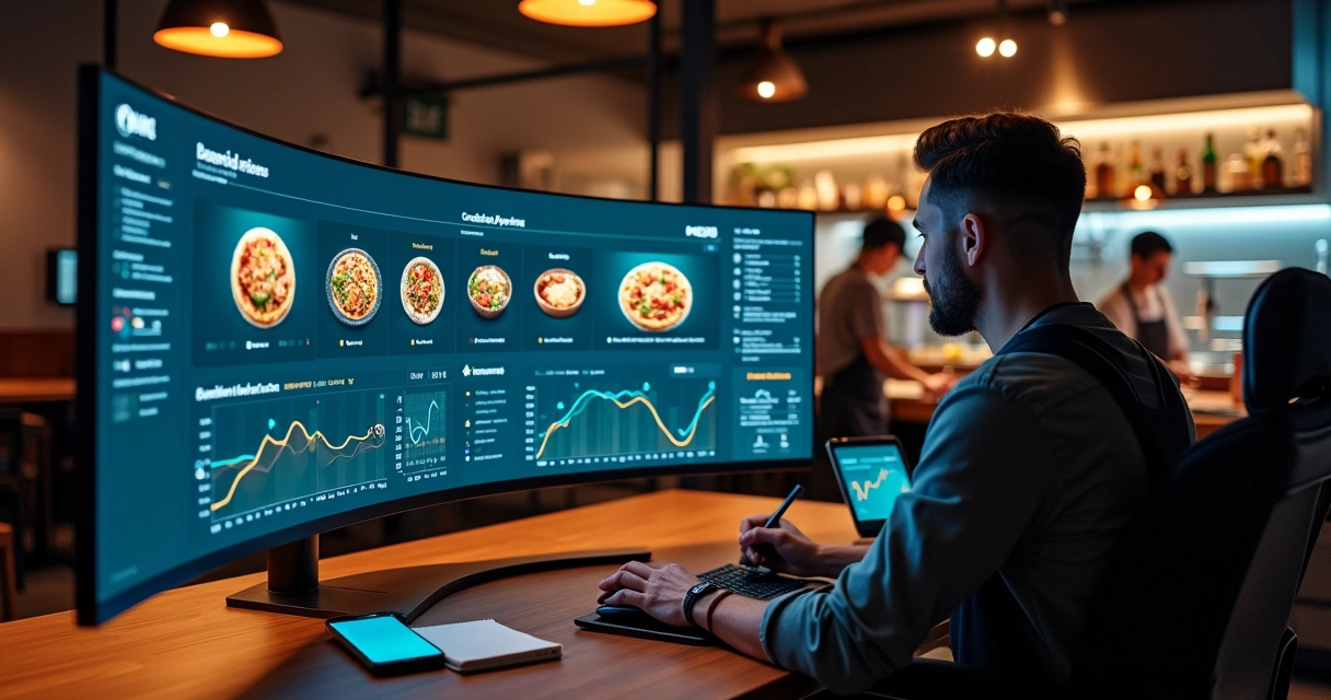 Gestor ajustando preços de delivery em tela com gráficos de demanda 
