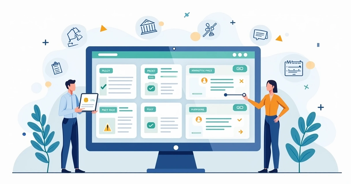 Ilustração de painel de ecommerce mostrando preços mínimos alinhados com destaque para conformidade legal 