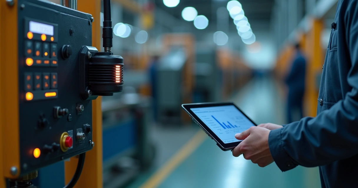 Industrial sensor monitoring machine vibration for predictive analysis 