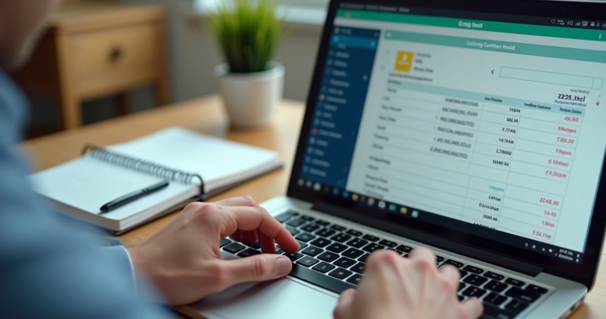 Pessoa preenchendo campos de nota fiscal digital em notebook