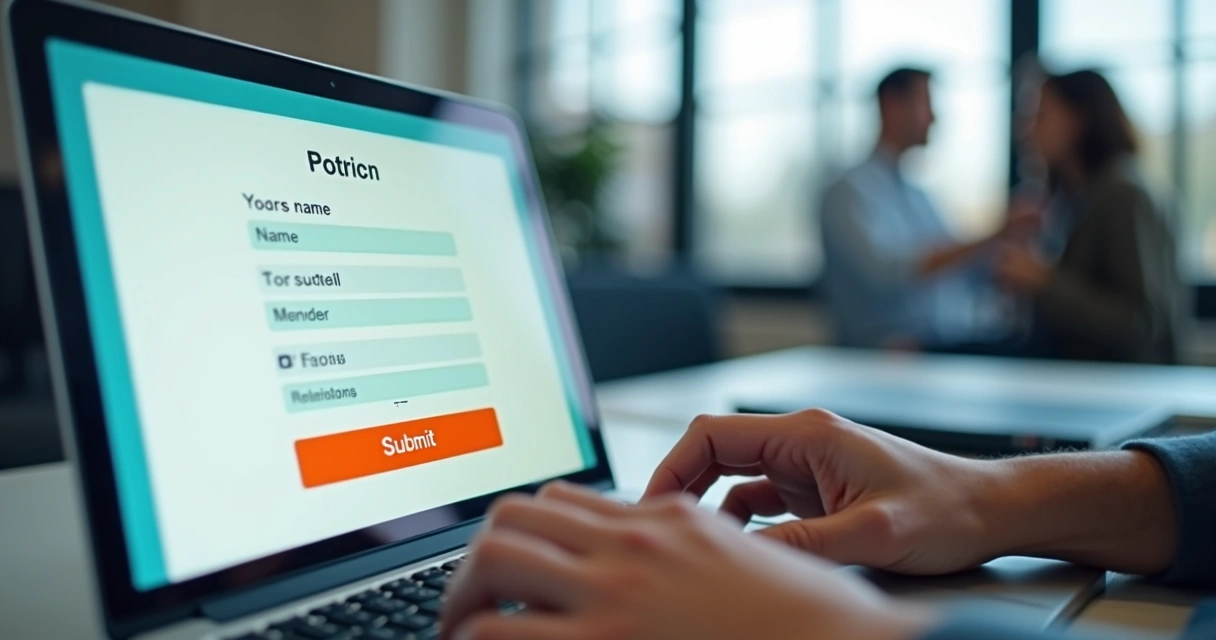 Pessoa preenchendo formulário digital em laptop 