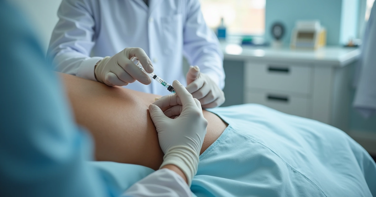 Médico aplicando preenchimento peniano com ácido hialurônico com luvas em consultório 