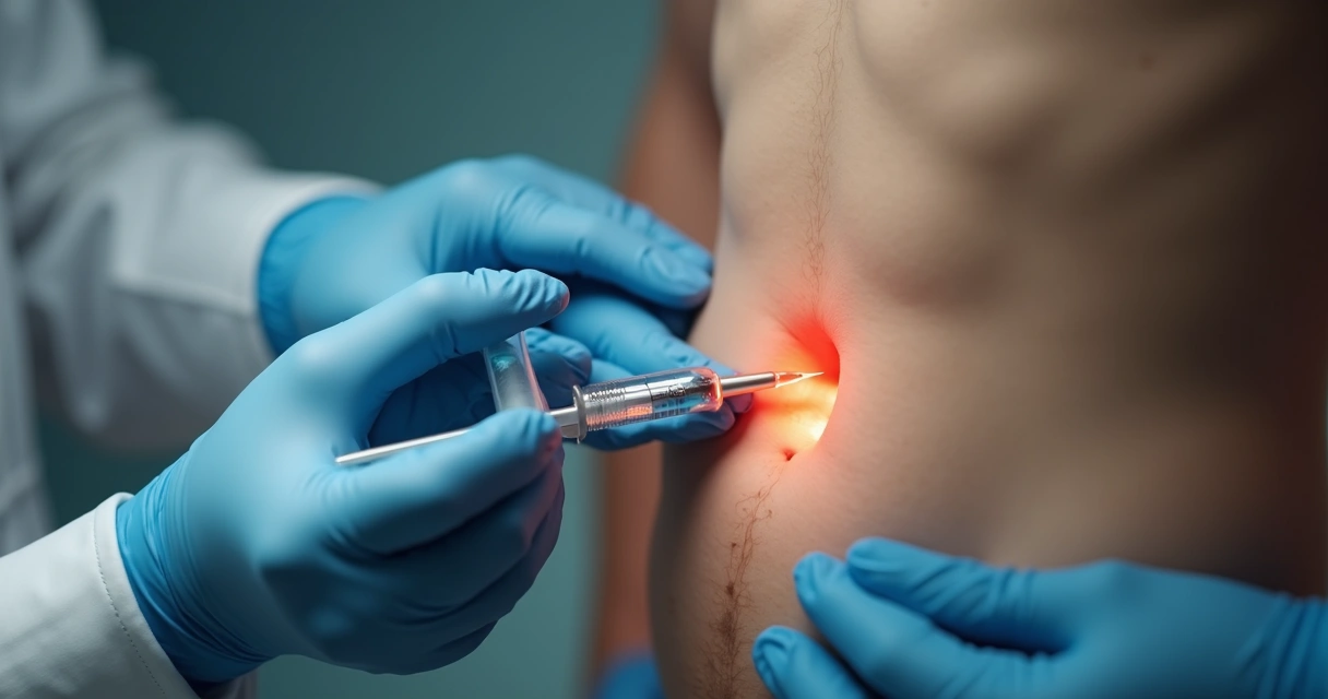 Aplicação de ácido hialurônico em pênis com luvas médicas