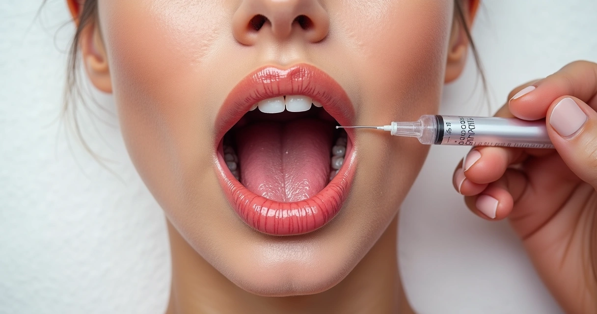 Demonstração anatômica do preenchimento labial humano por especialista 