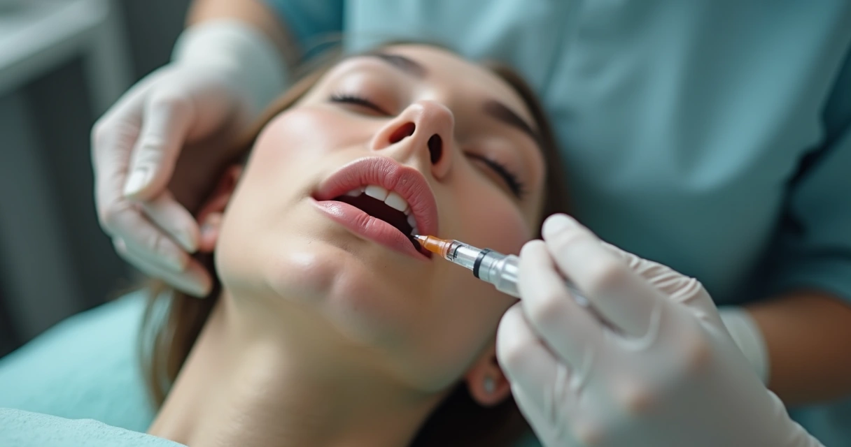 Médico realizando preenchimento labial 