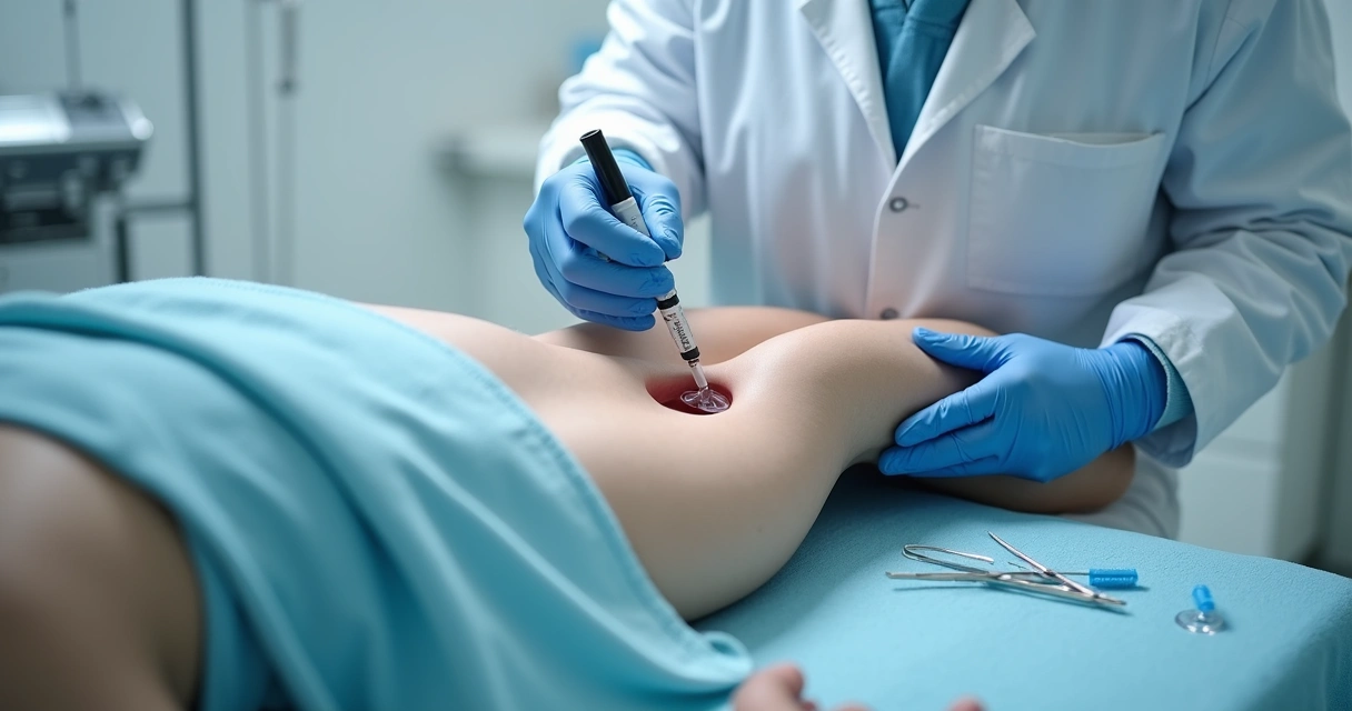 Médico aplicando ácido hialurônico no pênis de paciente, em ambiente clínico seguro.