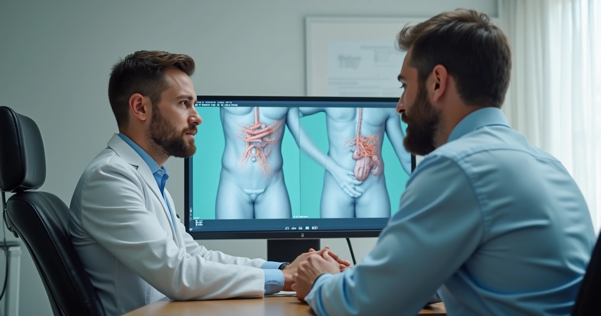 Consulta médica com debate sobre preenchimento peniano 