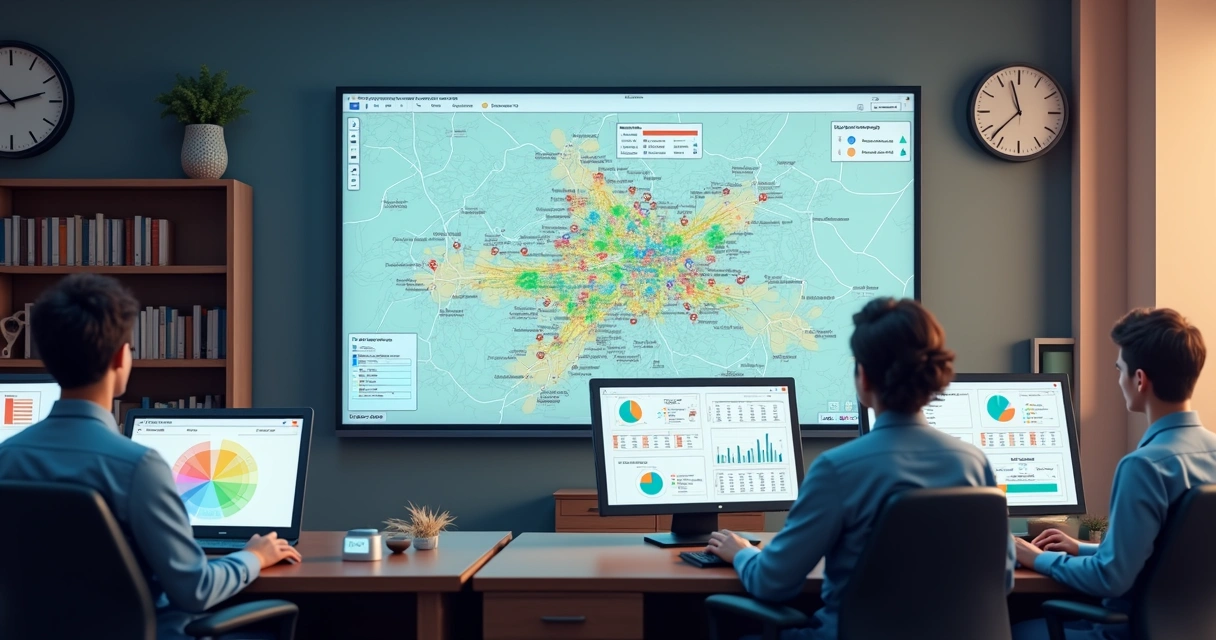 Telas de sistema de prefeitura com dados integrados em múltiplos dispositivos