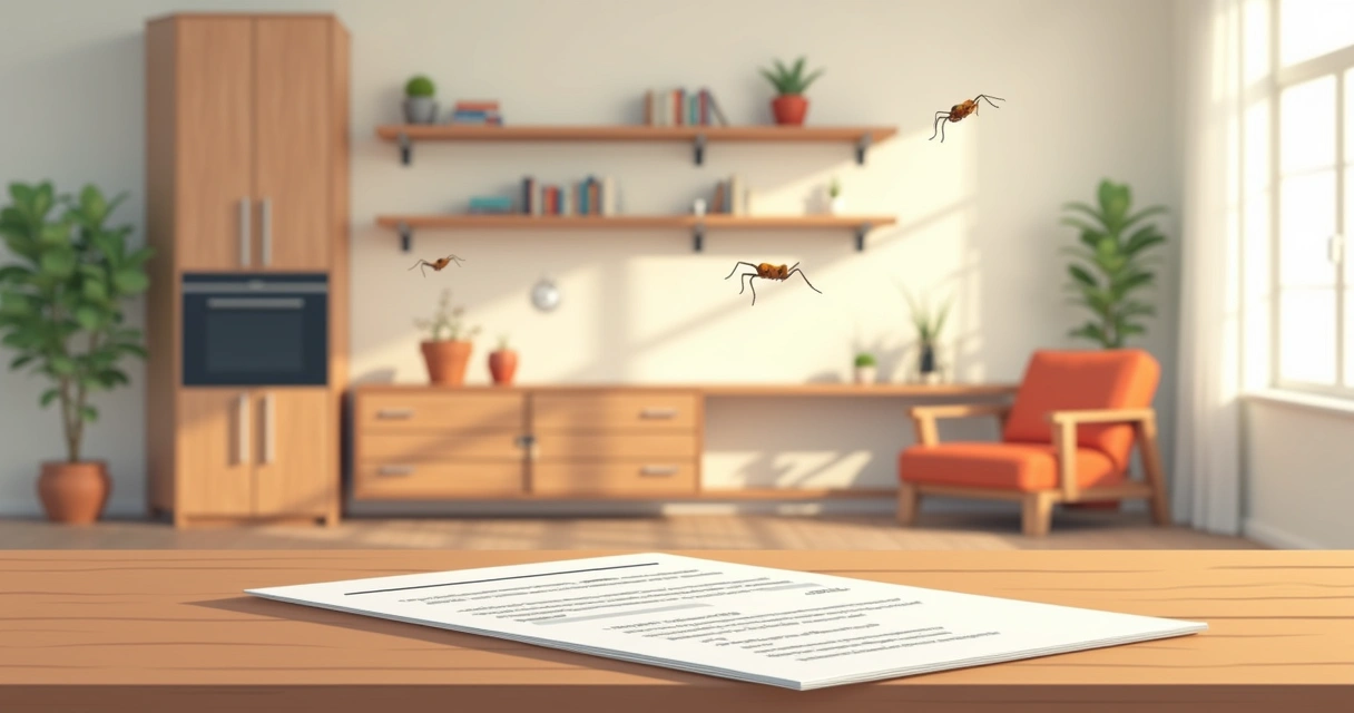 Interior de casa mostrando móvel planejado danificado e orçamento na mesa 
