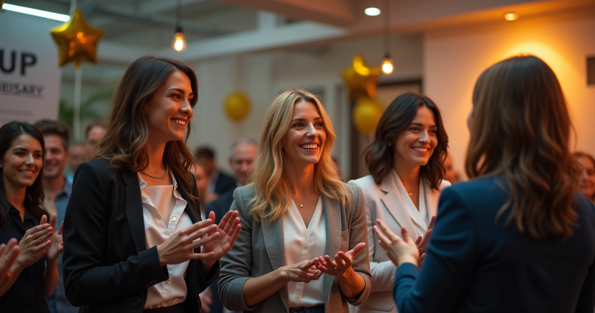 Colaboradoras recebem prêmios em evento de aniversário empresarial 