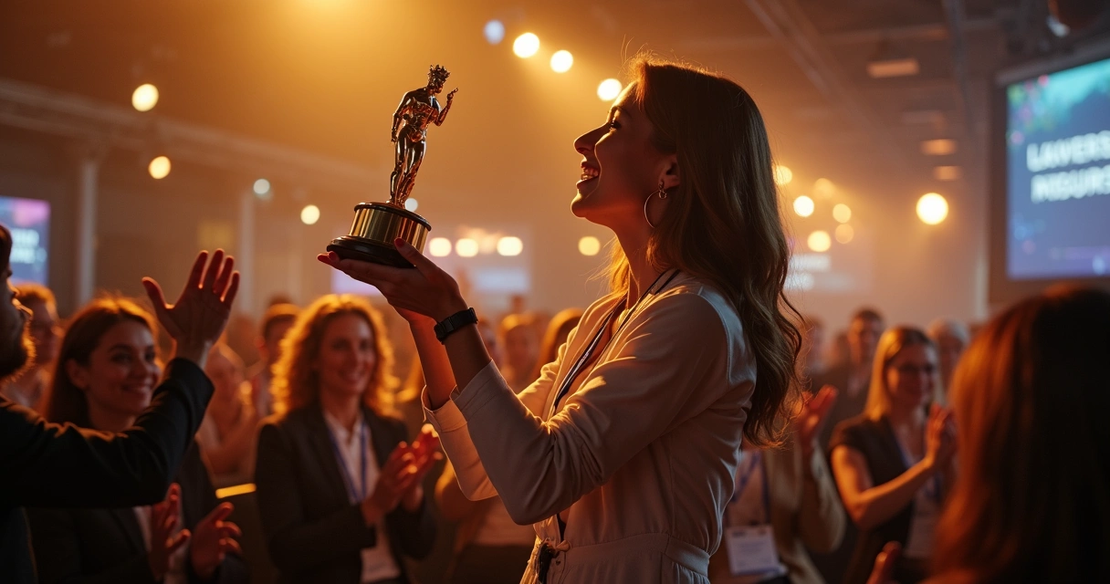 Empreendedora local recebendo reconhecimento por liderança 