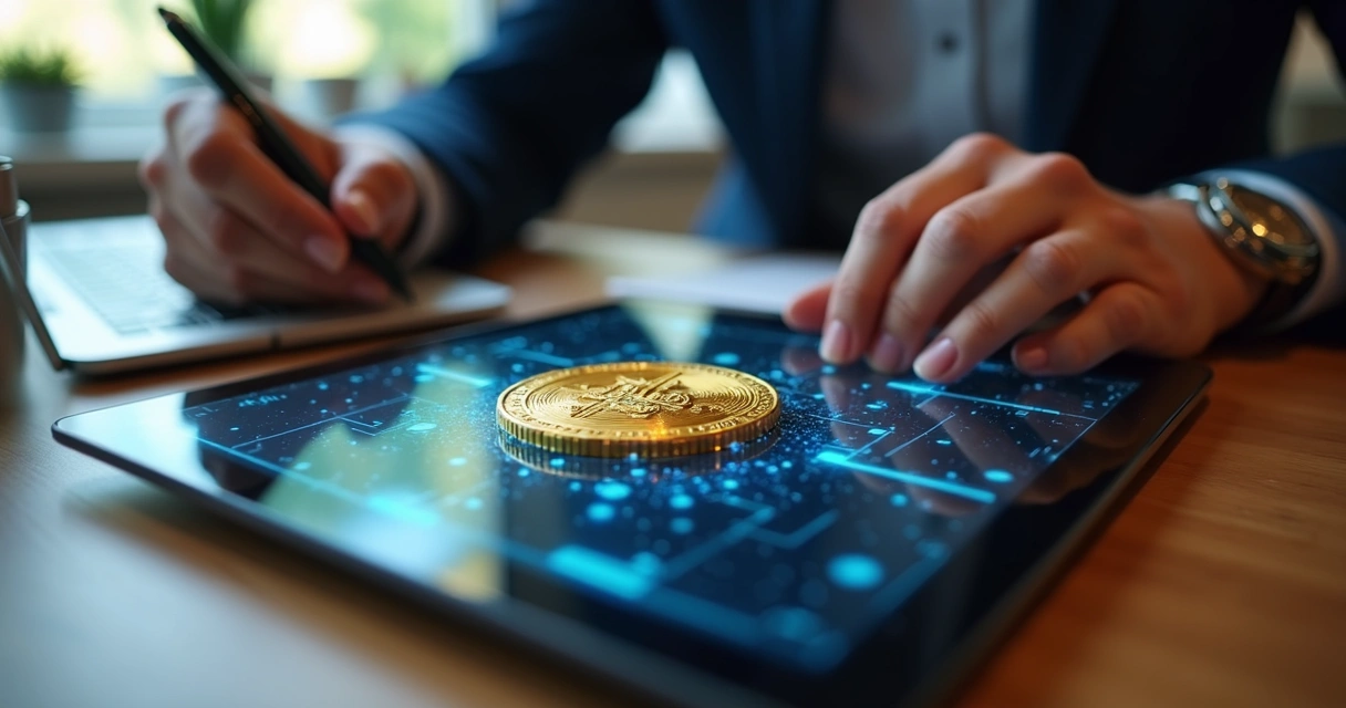 NFT de premiação digital exibido em tablet 
