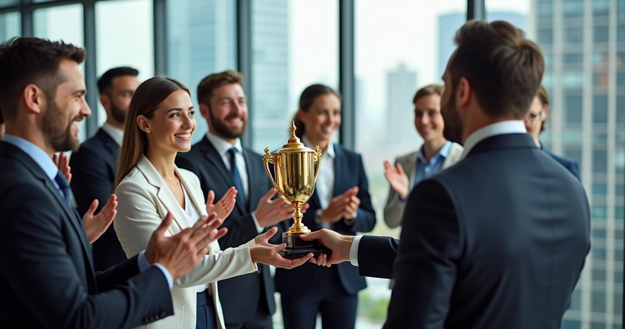Entregando prêmio em ambiente de trabalho