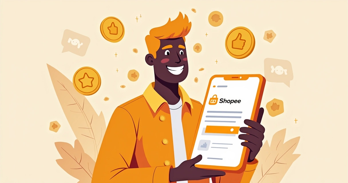 Cliente recebendo moedas Shopee por avaliação positiva 