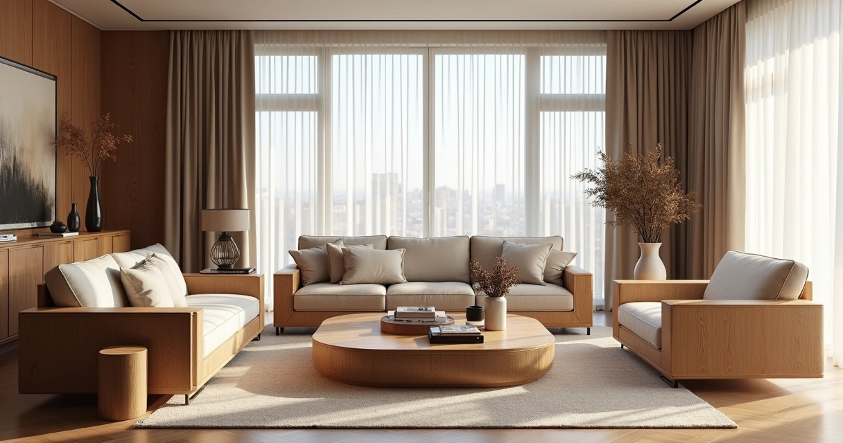 Luxurious living room setup with custom furniture 