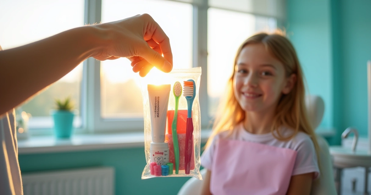 Kit de higiene bucal sendo entregue como prêmio 