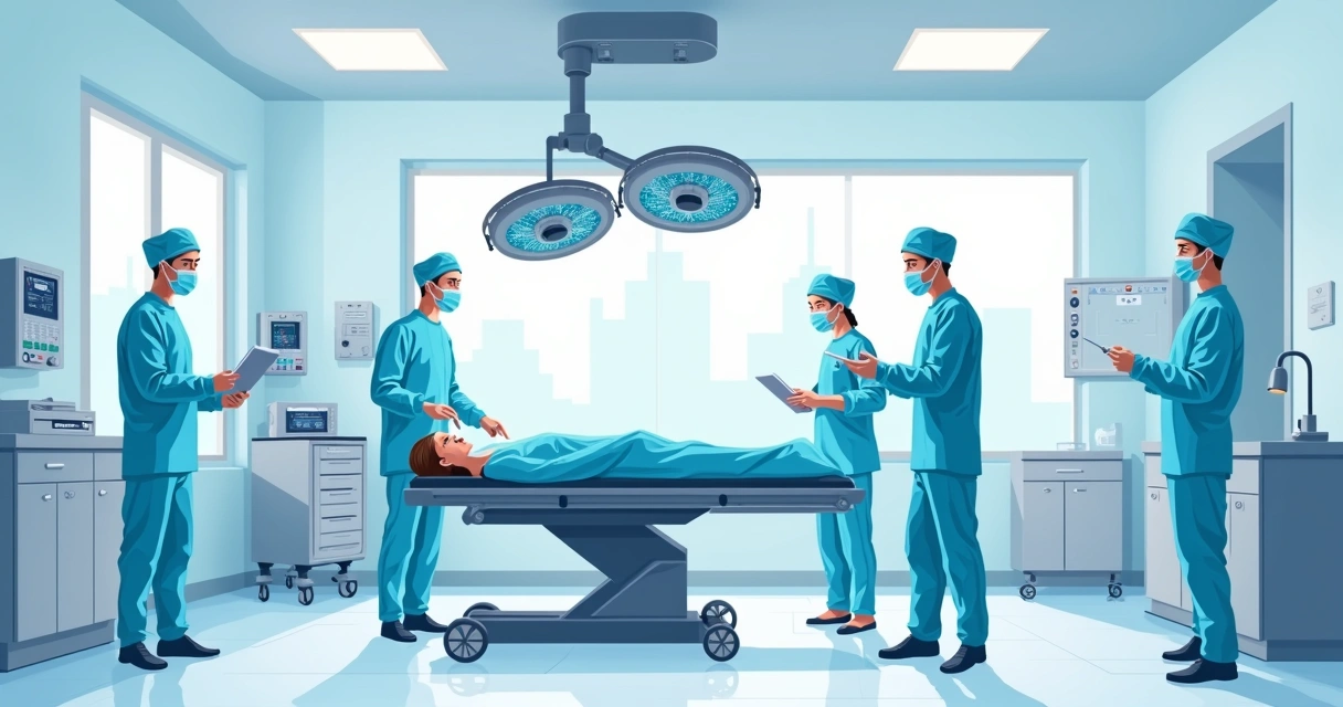 Gestão multidisciplinar das infecções musculoesqueléticas e revisões de próteses 1 Equipe médica preparando sala cirúrgica com controle rigoroso de infecção.