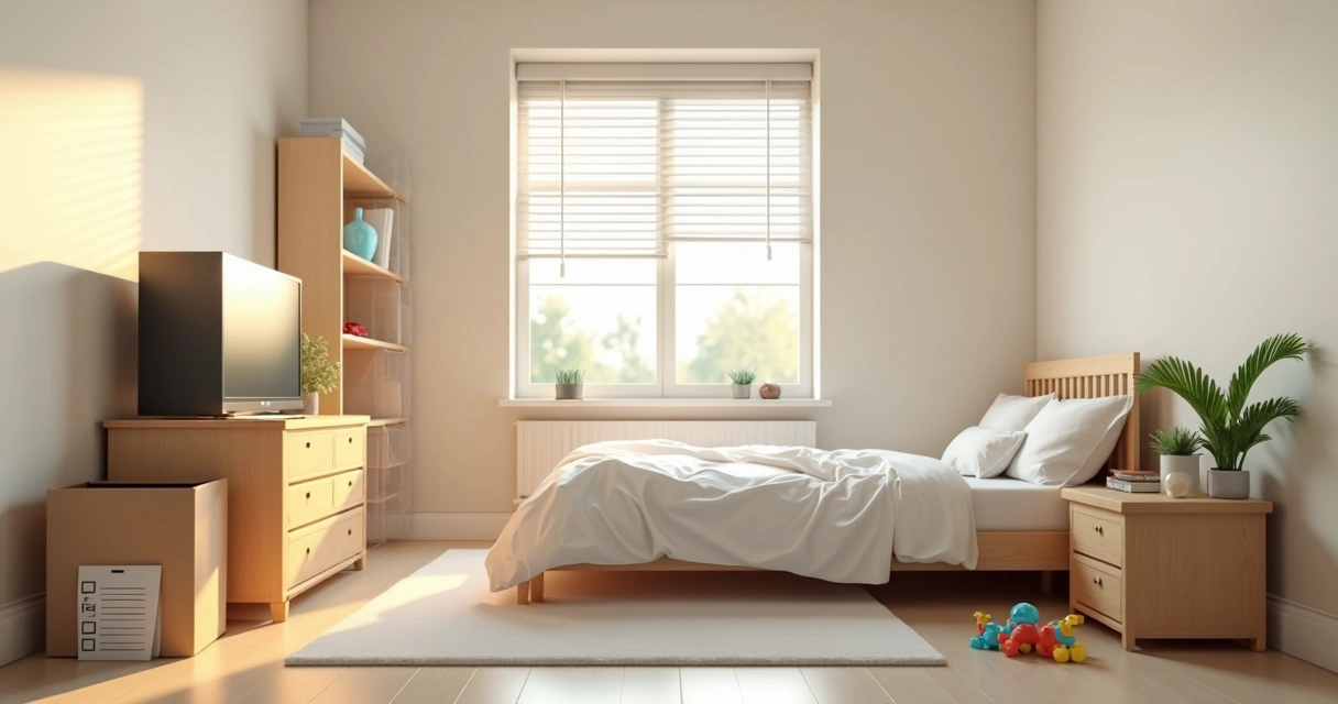 Como preparar ambientes para dedetização: checklist de 2026 1 Quarto sendo preparado para dedetização, móveis afastados das paredes e objetos cobertos por plásticos