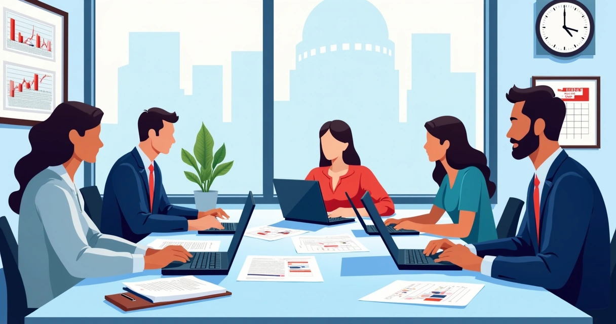 Equipe analisando documentos jurídicos em mesa de campanha 