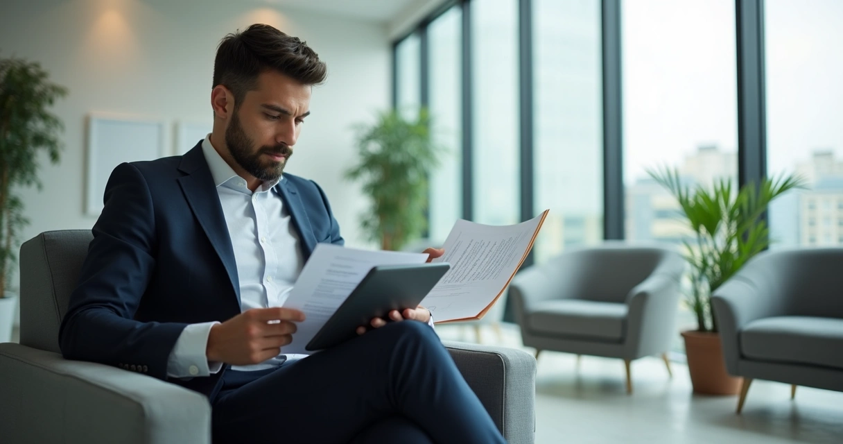 Candidato revisando currículo antes de entrevista de emprego