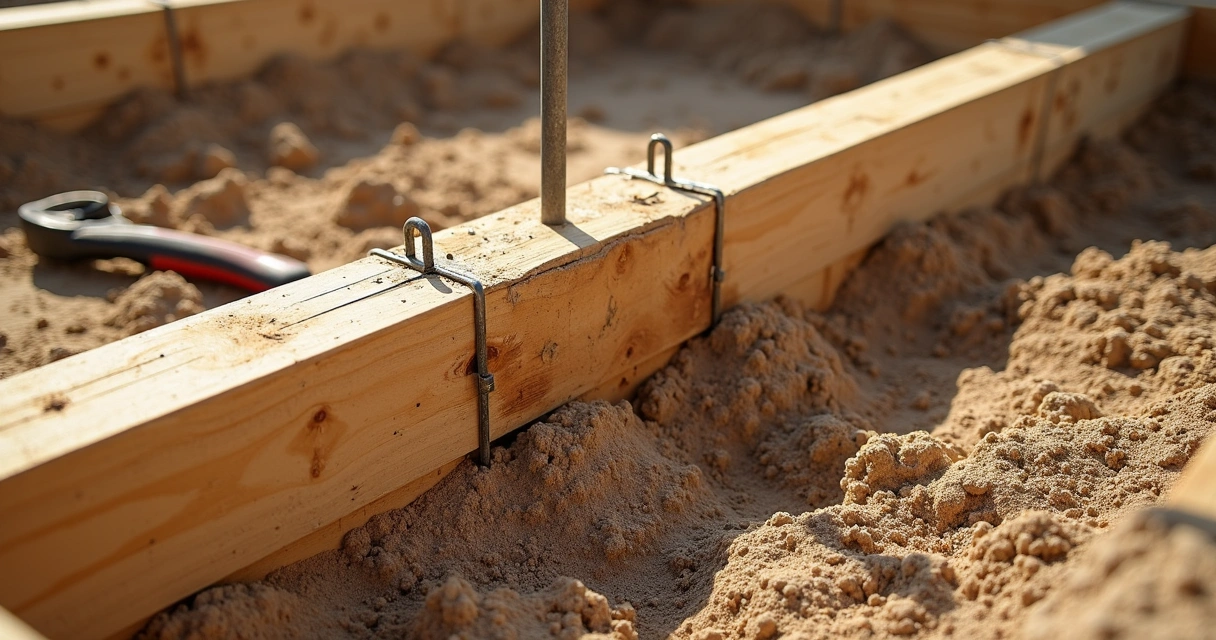 Formas de madeira montadas para viga baldrame 