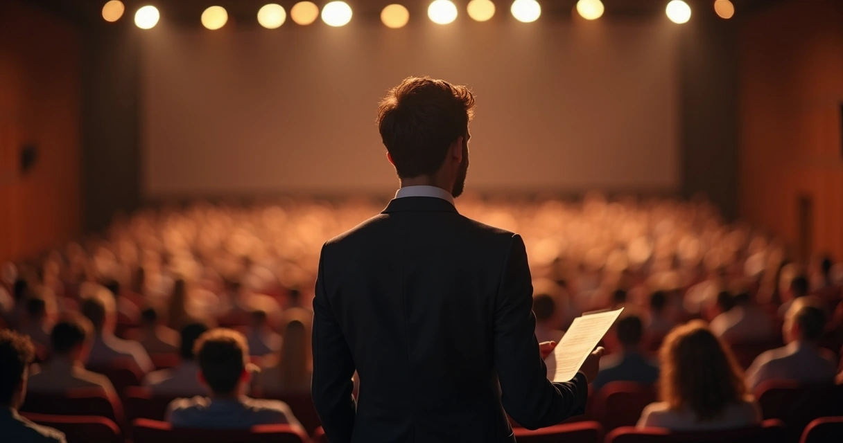 Pessoa revisando anotações antes de uma apresentação em público