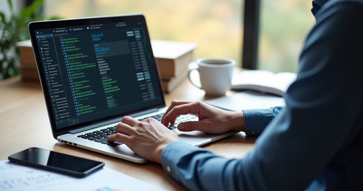 Pessoa pesquisando dados de empresa em notebook 