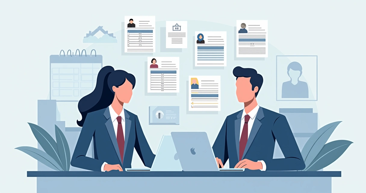 Personas revisando y limpiando archivos de datos en una computadora, preparando la información para importación automática. 