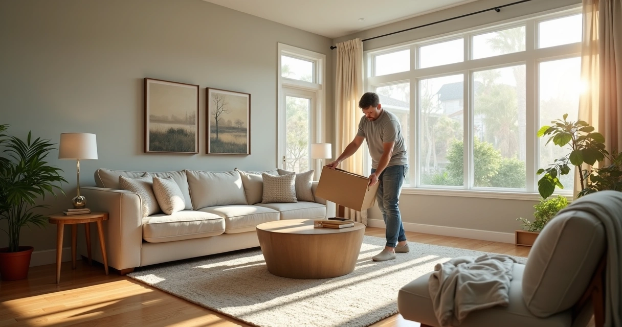 Pessoa organizando sala para avaliação de imóvel 